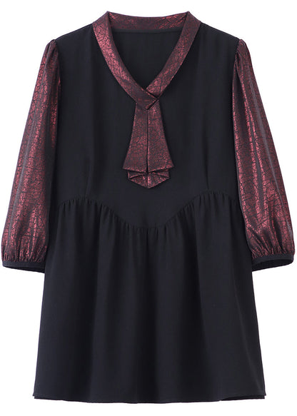 Vintage-Hemd mit herzförmigem Ausschnitt und Patchwork-Optik in mattem Rot, angedeutet zweiteilig, mit Armbandärmeln