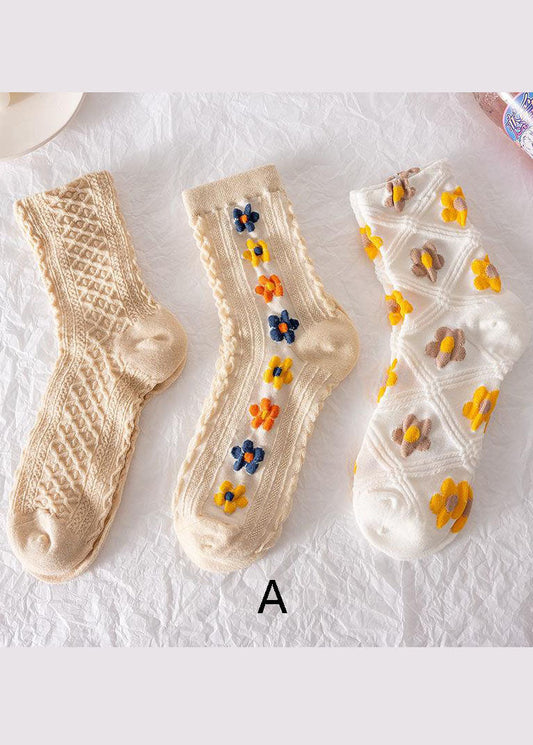 Wadenlange Socken aus Baumwolle mit Vintage-Blumenmuster und Jacquardmuster