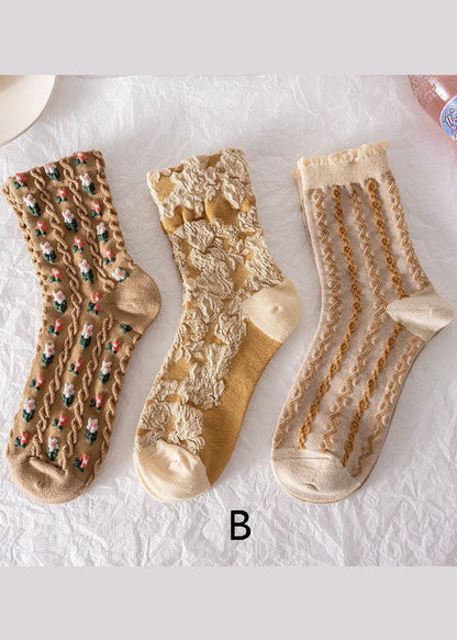 Wadenlange Socken aus Baumwolle mit Vintage-Blumenmuster und Jacquardmuster