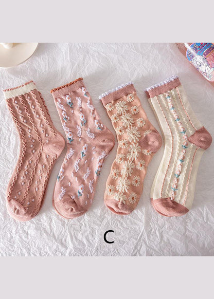 Wadenlange Socken aus Baumwolle mit Vintage-Blumenmuster und Jacquardmuster