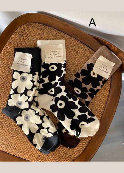 Dicke Crew-Socken aus Baumwolle mit Blumenmuster im Vintage-Stil