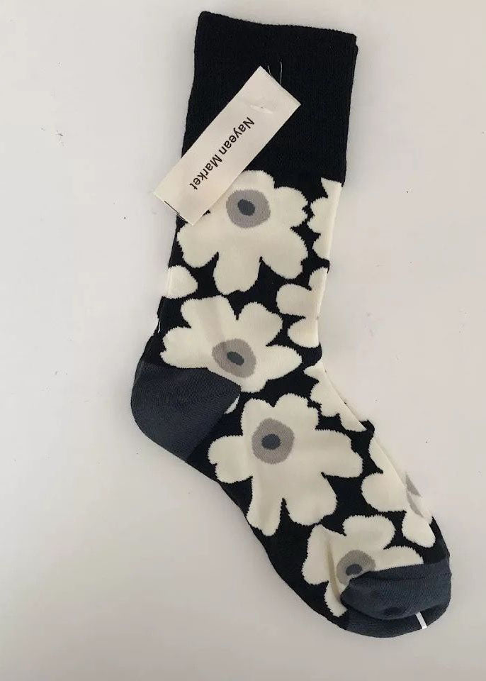 Dicke Crew-Socken aus Baumwolle mit Blumenmuster im Vintage-Stil