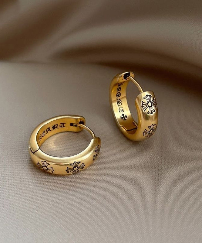 Vintage Gold Copper Overgild Print Hoop Earrings