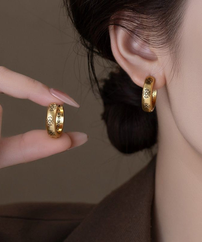 Vintage Gold Copper Overgild Print Hoop Earrings