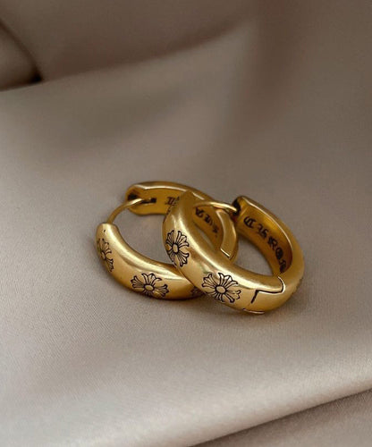 Vintage Gold Copper Overgild Print Hoop Earrings