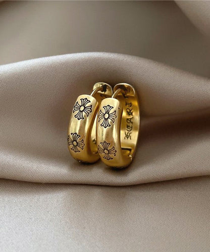 Vintage Gold Copper Overgild Print Hoop Earrings