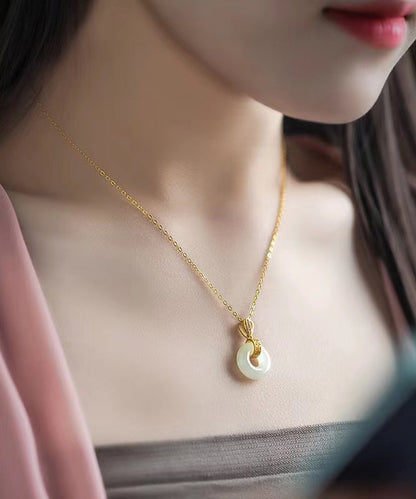 Collar vintage con colgante de jade y circonita de aleación de acero inoxidable y oro