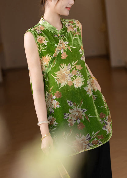Vintage Gold Stand Collar Silk Velour Shirt Sleeveless
