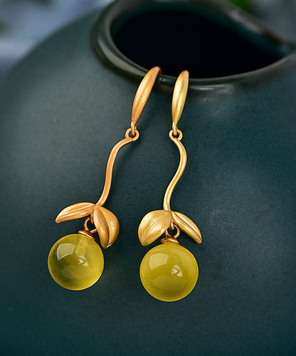 Pendientes colgantes vintage de plata de ley dorada con cera de abejas