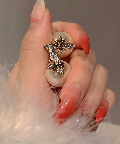 Pendientes vintage de plata de ley dorada con diseño de abeja y perla dorada