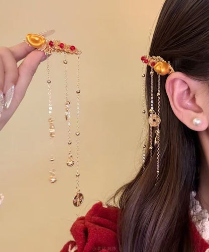 Vintage Gold Sterling Silver Overgild Copper Coin Sycee Tassel A Pair Hairpin