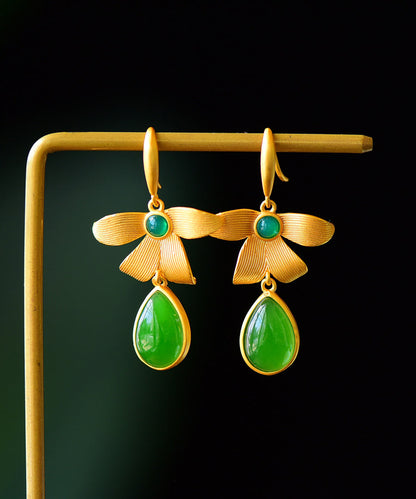 Vintage Ohrhänger aus vergoldetem Sterlingsilber mit Jade-Einlage