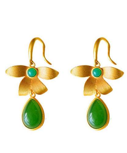 Vintage Ohrhänger aus vergoldetem Sterlingsilber mit Jade-Einlage