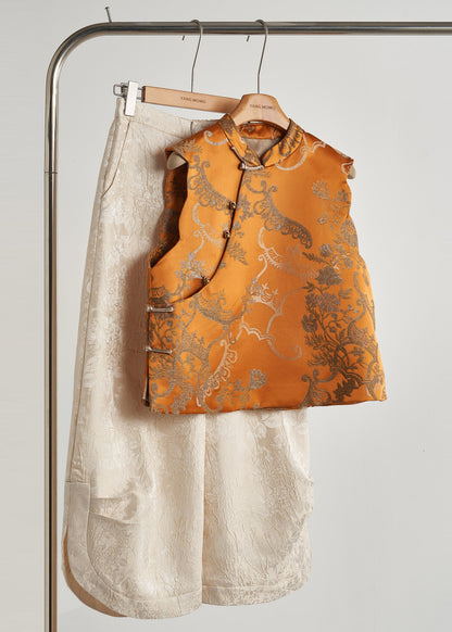 Chalecos vintage de seda con botones chinos en jacquard dorado para primavera