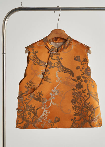 Chalecos vintage de seda con botones chinos en jacquard dorado para primavera