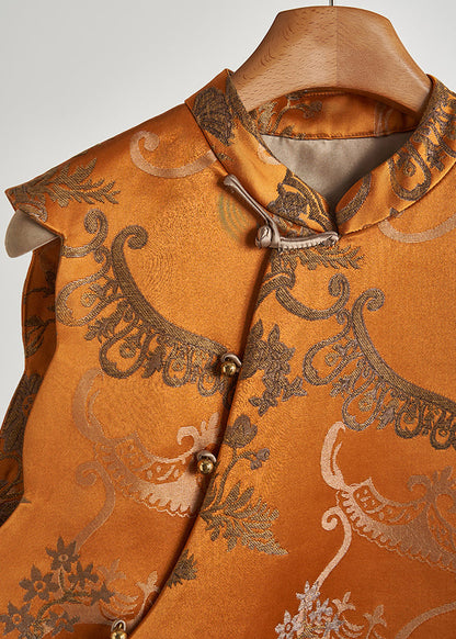 Chalecos vintage de seda con botones chinos en jacquard dorado para primavera