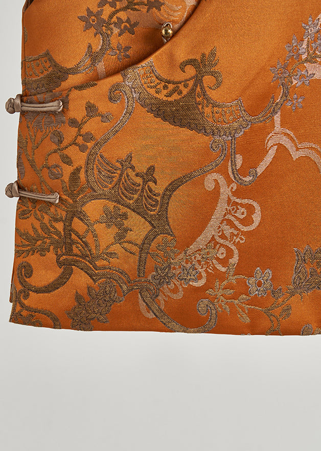 Chalecos vintage de seda con botones chinos en jacquard dorado para primavera