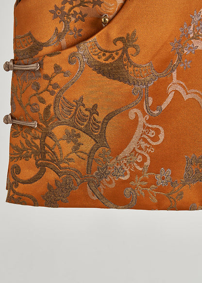 Chalecos vintage de seda con botones chinos en jacquard dorado para primavera
