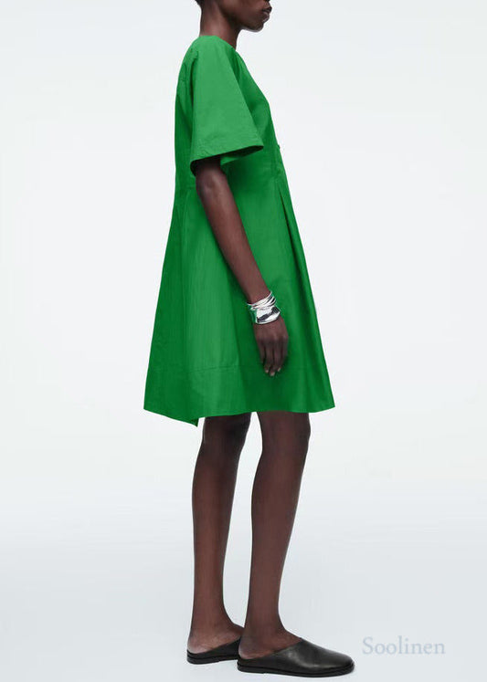Vintage Grass Green V Neck Cotton Work Dress Summer