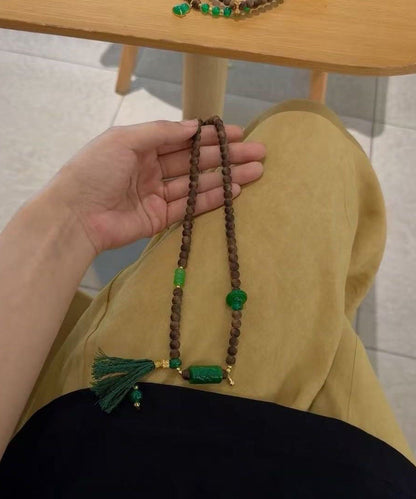 Vintage Green Beading Chalcedony Tassel Bead Necklace
