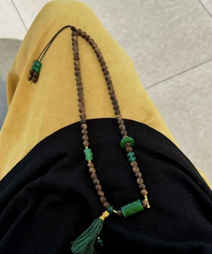 Vintage Green Beading Chalcedony Tassel Bead Necklace