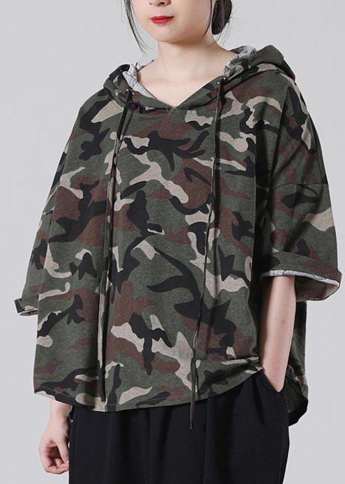 Vintage Green Camouflage Cotton Top Summer - SooLinen