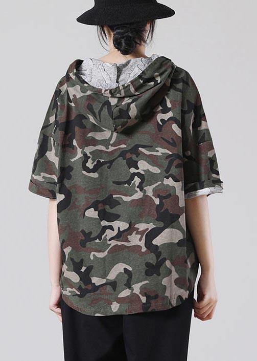 Vintage Green Camouflage Cotton Top Summer - SooLinen