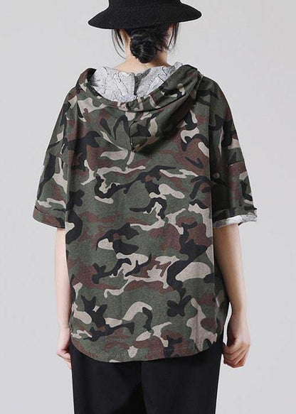Vintage Green Camouflage Cotton Top Summer - SooLinen