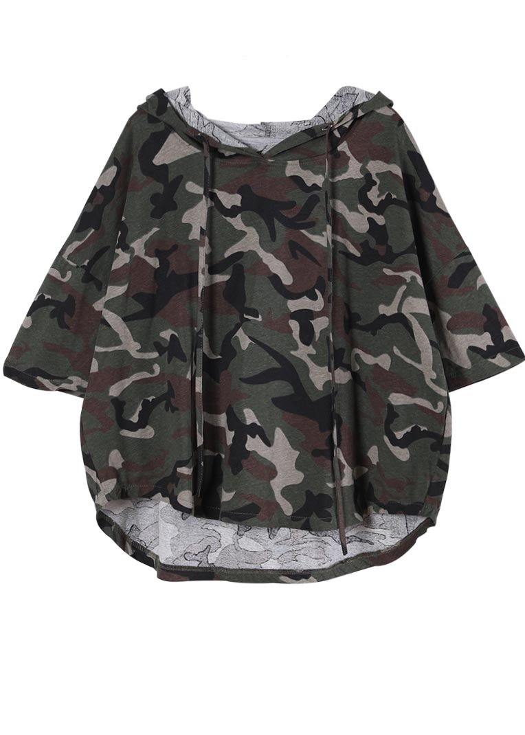 Vintage Green Camouflage Cotton Top Summer - SooLinen