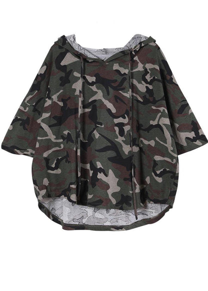 Vintage Green Camouflage Cotton Top Summer - SooLinen