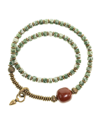 Vintage Green Copper Agate Patchwork Beading Unisex Charm Bracelet