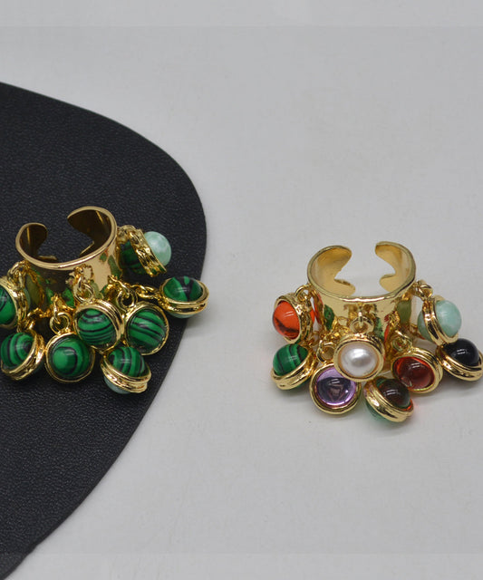 Vintage Green Copper Alloy Emerald Colored Glaze Open Rings