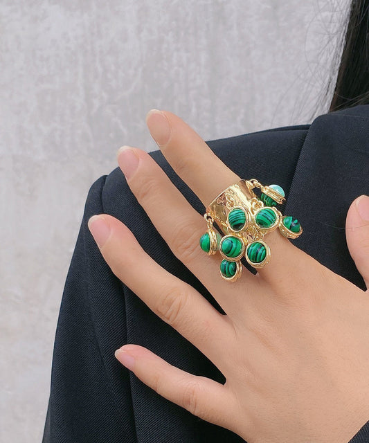 Vintage Green Copper Alloy Emerald Colored Glaze Open Rings