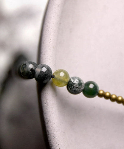 Vintage Green Copper Patchwork Layered Agate Beading Unisex Charm Bracelet