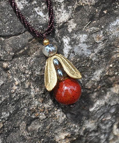 Vintage Grüne Handstrick-Achat-Goldblatt-Anhänger-Halskette