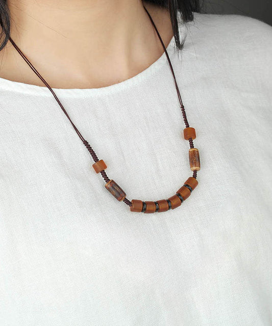 Vintage Grüne Handgestrickte Halskette mit farbiger Glasur und Perlen