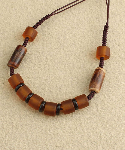 Vintage Grüne Handgestrickte Halskette mit farbiger Glasur und Perlen