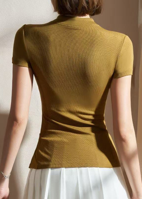 Vintage Green Mandarin Collar Side Open Summer Crop Top Workout