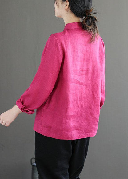 Vintage Green Peter Pan Collar Patchwork Summer Linen Blouses Long Sleeve - SooLinen