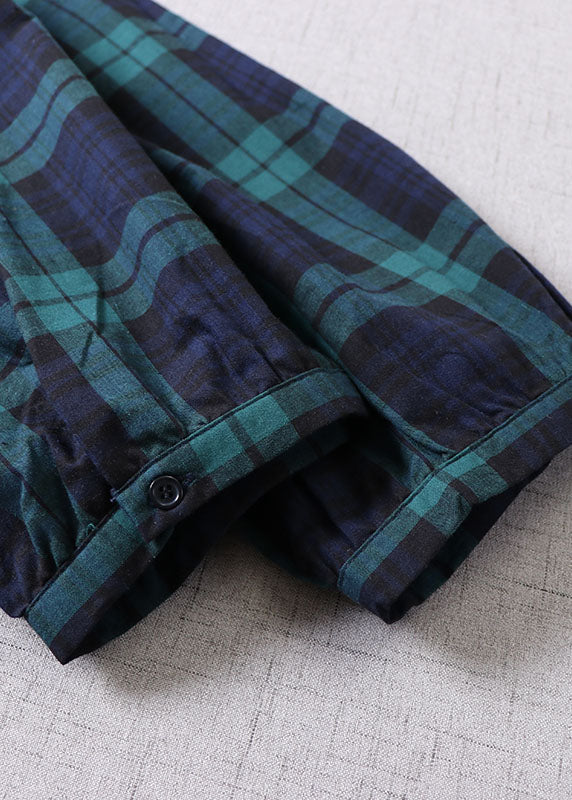 Vintage Grün Peter Pan Kragen Kariertes Baumwollkleid Frühling