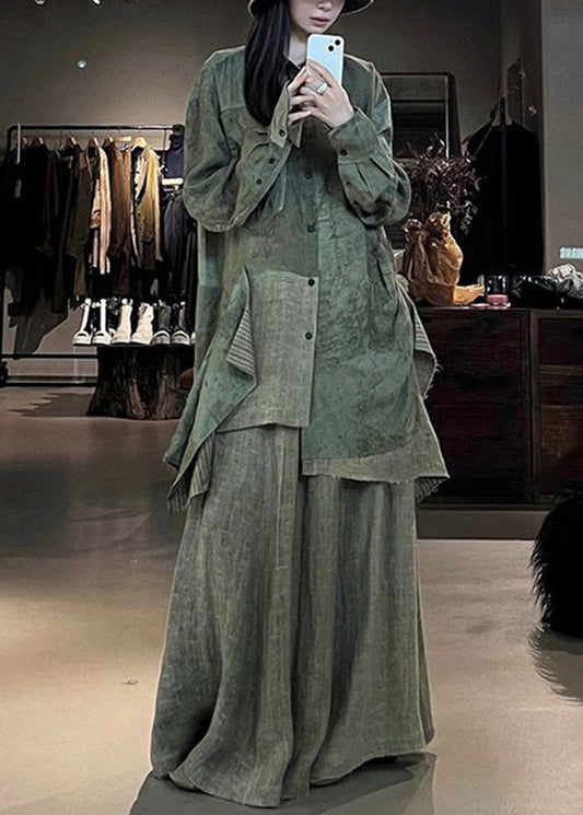 Zweiteiliges Set aus Hemden und Maxiröcken mit Vintage-Grün-Patchworkmuster für den Herbst