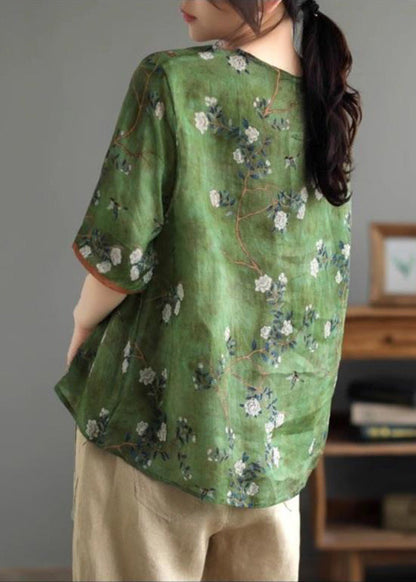 Camiseta vintage de ramio con estampado verde de verano