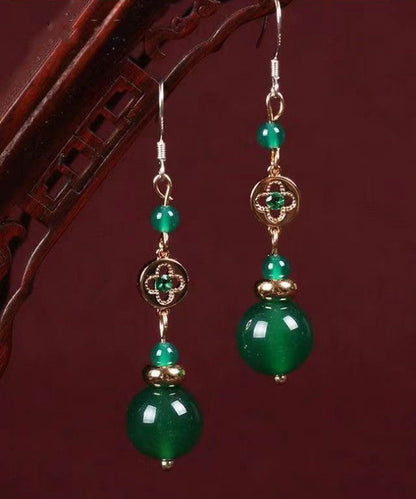 Pendientes colgantes vintage de plata de ley verde con gemas de cristal