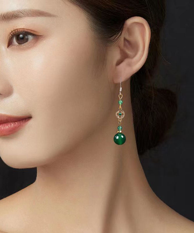 Pendientes colgantes vintage de plata de ley verde con gemas de cristal