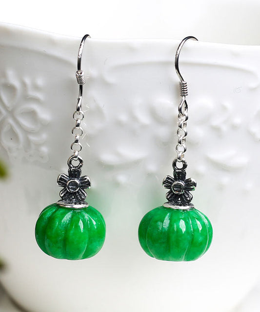 Pendientes vintage de calabaza con jade y plata de ley verde