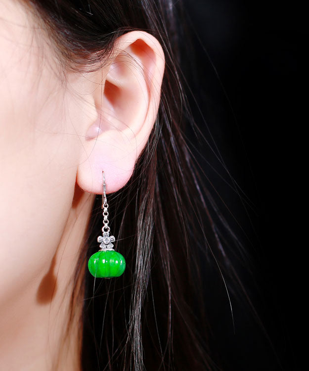 Pendientes vintage de calabaza con jade y plata de ley verde