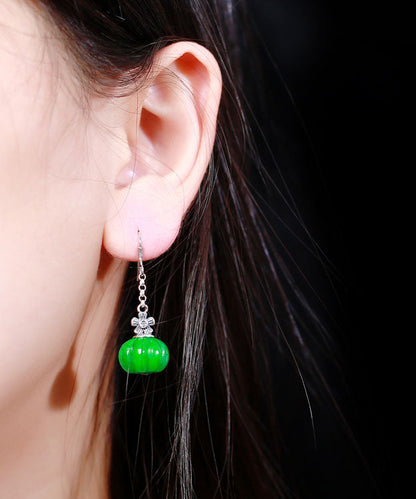 Pendientes vintage de calabaza con jade y plata de ley verde