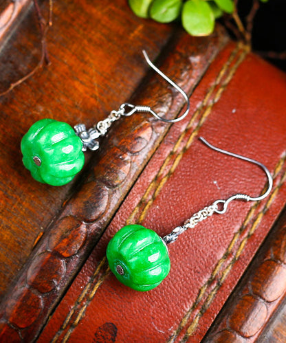 Pendientes vintage de calabaza con jade y plata de ley verde