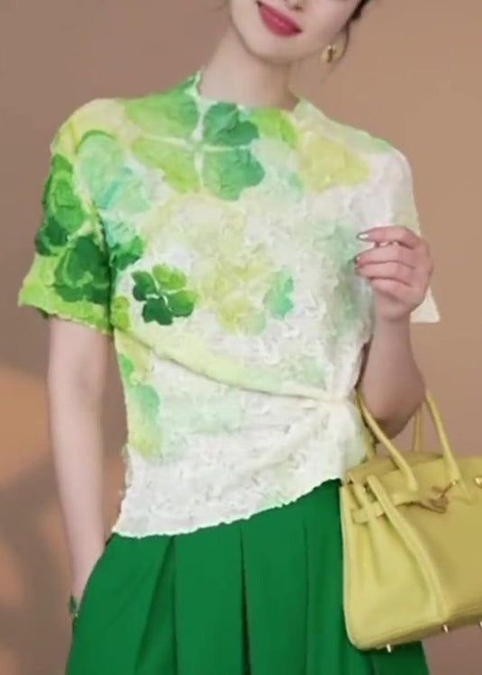 Vintage grüne Batik-T-Shirts aus Baumwolle, Sommeroberteile