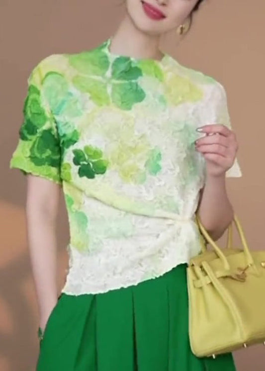 Vintage grüne Batik-T-Shirts aus Baumwolle, Sommeroberteile